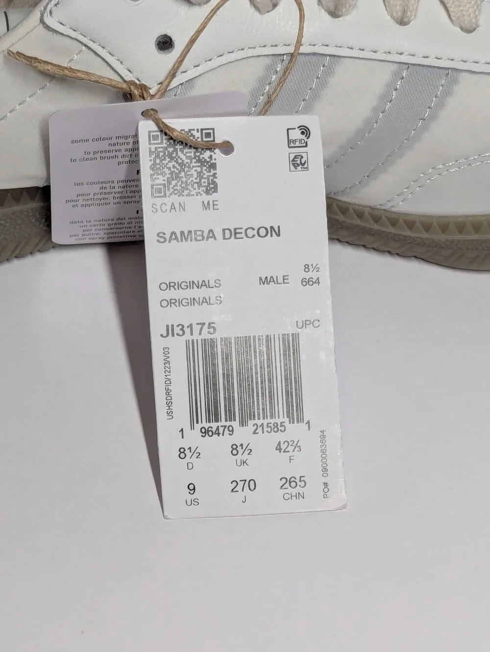 Adidas Samba Decon Shoes White Sneakers JI3175 Mens Size 9 NEW